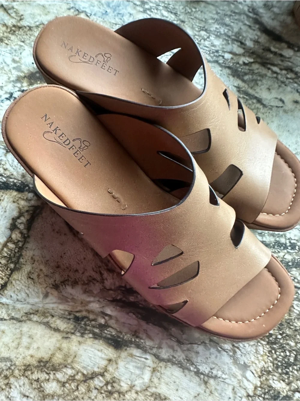 Naked Feet Cognac Cutout Platform Slide